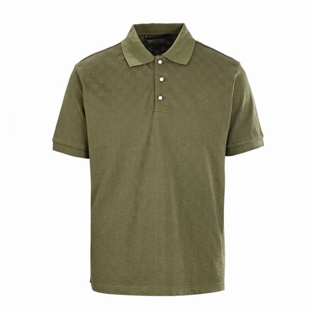 High version Louis Vuitton Lv pearl button checkerboard embroidered short-sleeve