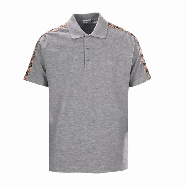 High version Burberry Bbr Warhorse Embroidered Plaid Shoulder Short Sleeve Polo