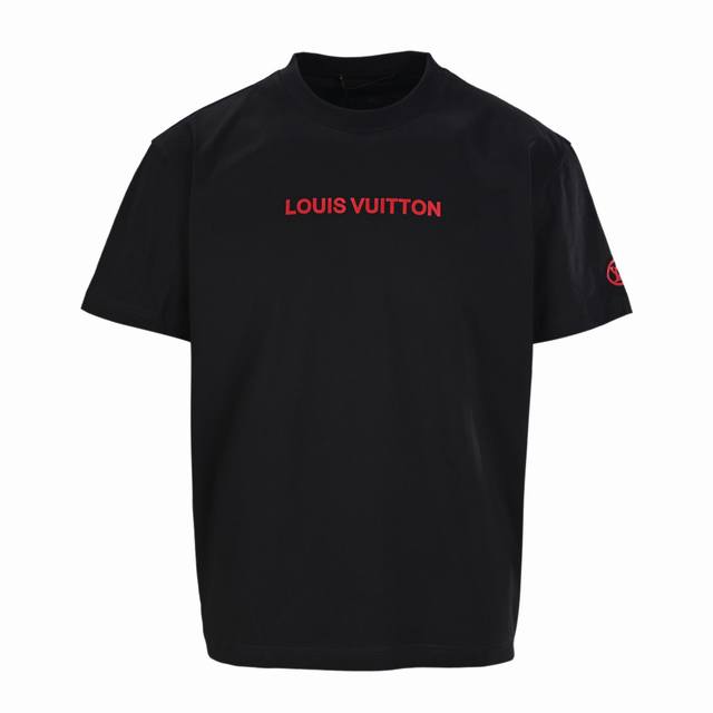 High version Louis Vuitton Lv flocked letter short-sleeved T-shirt Made of G pur