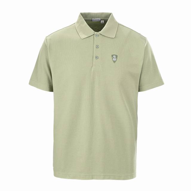 high version Burberry Bbr shield contrast line short sleeve polo shirt The fabri