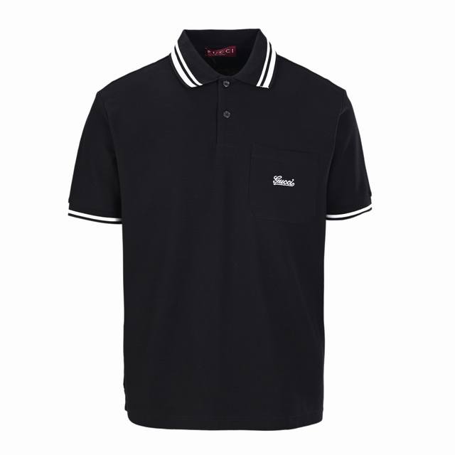 High version Gucci Gucci embroidered pocket short-sleeved Polo shirt Original 61
