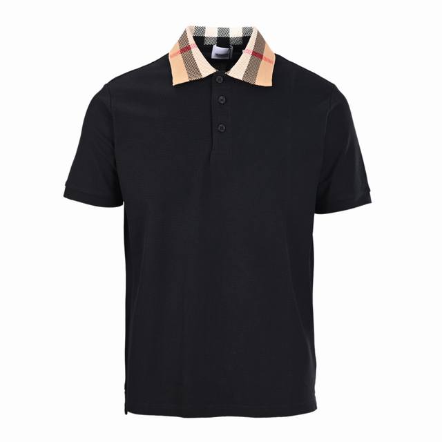 High version Burberry Bbr check collar short sleeve polo shirt The original vers