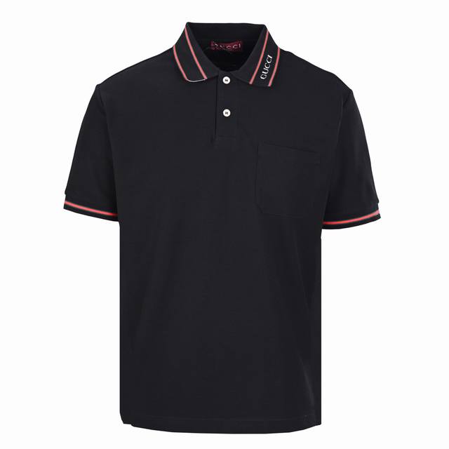 High version Gucci Gucci letter collar embroidered short-sleeved Polo shirt The