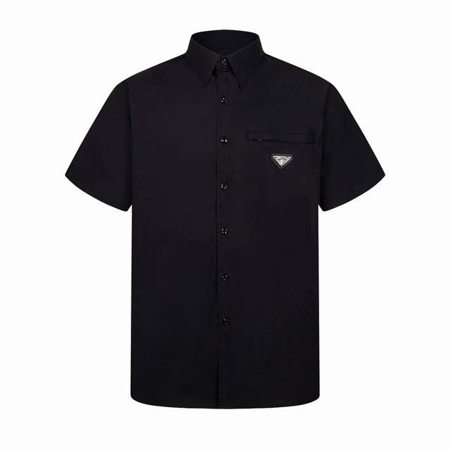 Prad triangle logo zipper pocket short-sleeved shirt Made of wrinkle-resistant c