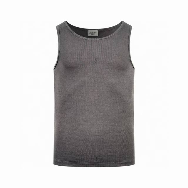 Saintlaurent logo embroidered vest, customized with elegant ribbed cotton, delic