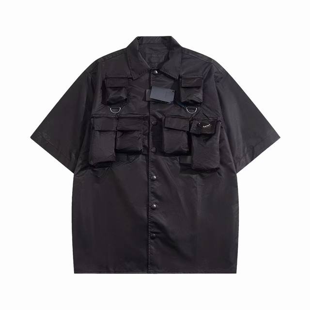 Prad* 24Ss battlefield functional style multi-pocket work shirt short sleeves Ma