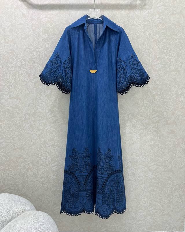 Zimmerman* Zimmerman 25 new hollow burnt flower denim long skirt with V-neck des