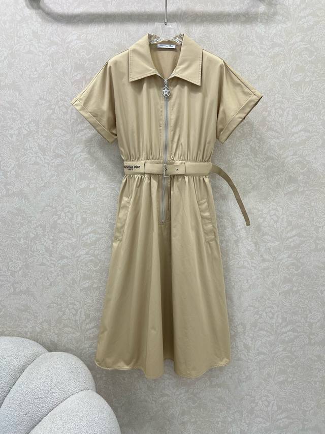 Dio* 25 new style lapel short-sleeved dress, brand new custom Yb cotton front zi
