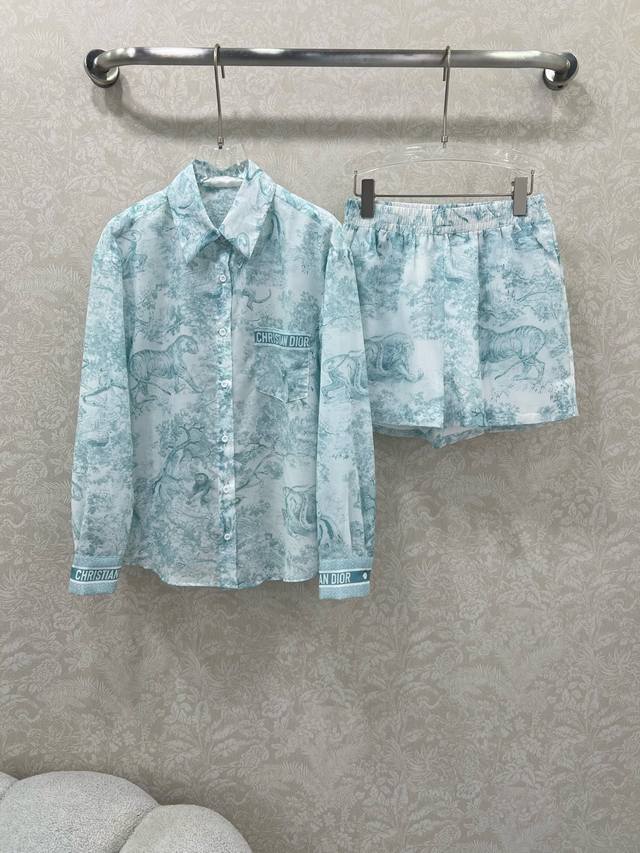 Dio* Dior 25 new summer suit classic jungle animal tiger pattern long-sleeved sh