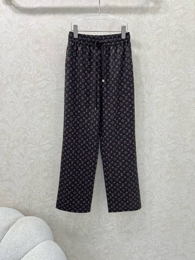 Louis Vuitt*N25 Summer new style full-frame monogram print wide-leg trousers str