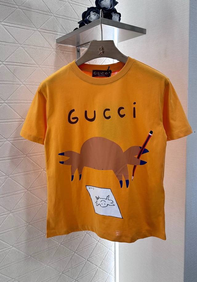 Gucc*2025 New arrivals Childlike print round neck Customized Yb Original cotton