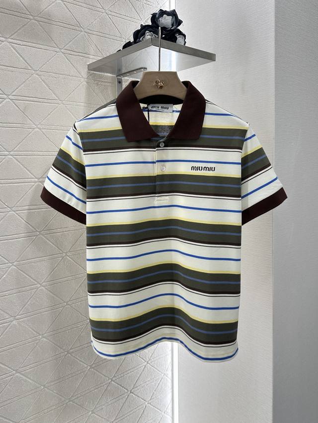 Miumi*2025 new products on the shelves lapel stripes custom Yb Zhudi pure cotton