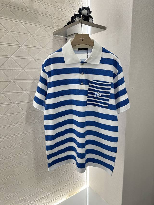 Louis Vuitto*2025 new arrivals Lapel striped short sleeves Customized Yb red cot