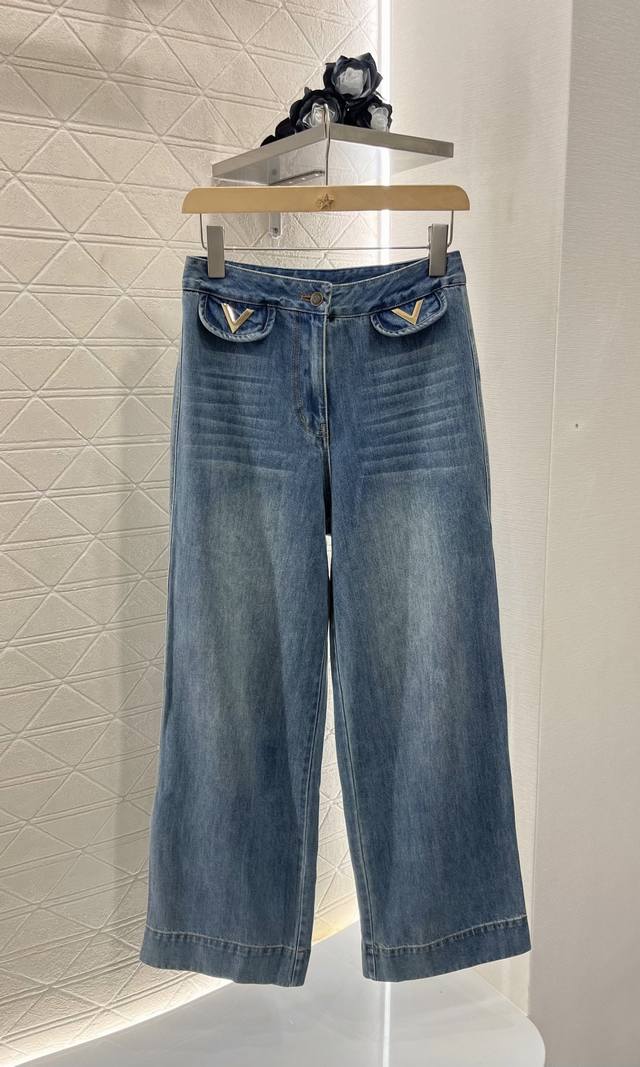 Valentin*2025 new arrivals high waist bleached denim pocket trousers Customized
