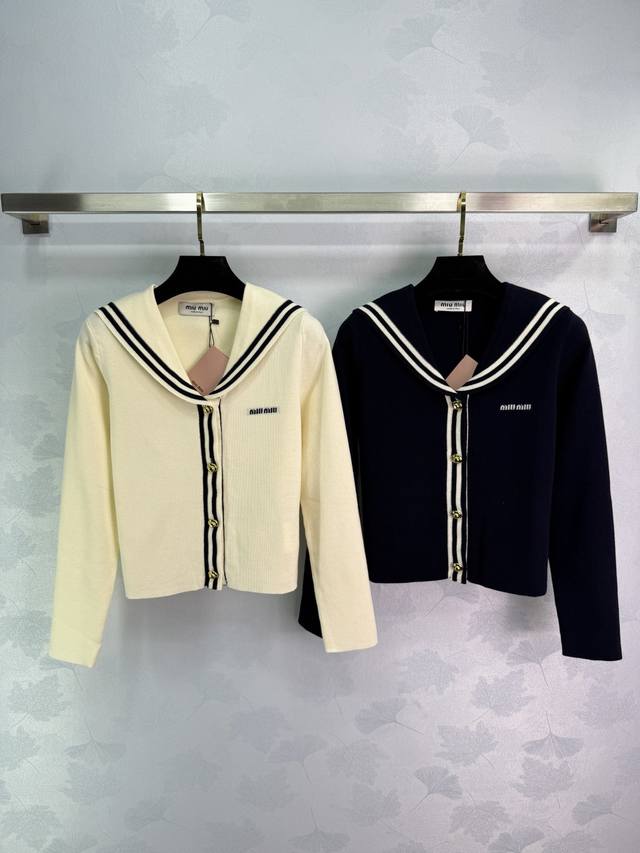 Miumi*2025 Spring and Summer latest series! Navy collar knitted cardigan Custom