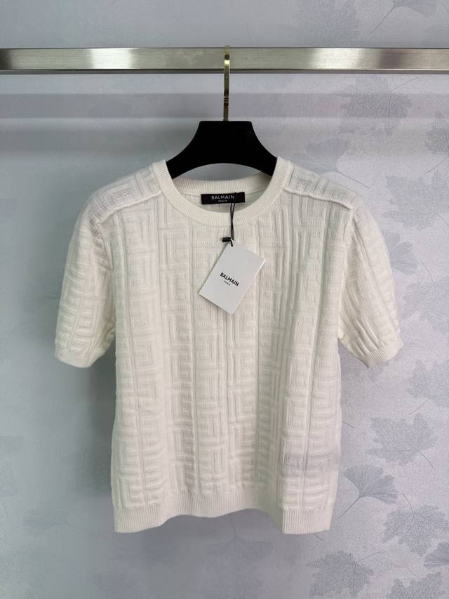 Balmain*25 Spring/Summer new white knitted short-sleeves, exquisite jacquard cra