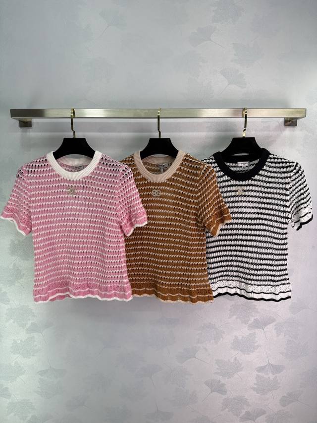 Chane* 2025 Spring and Summer latest series! Striped knitted short sleeves! Cust