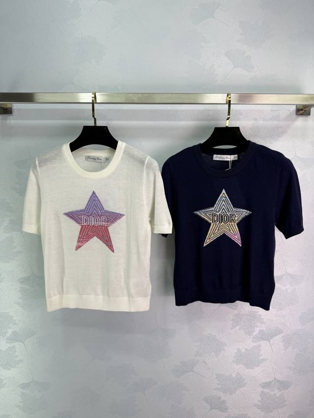 Dio* 2025 Spring and Summer New Series! Contrast color star knitted short sleeve