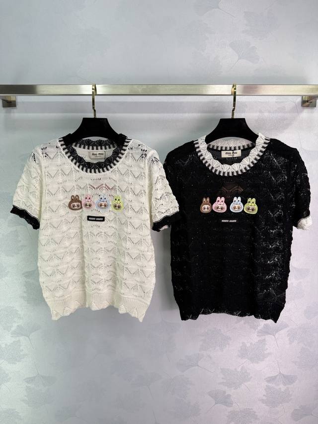 Miumi* 2025 Spring and Summer latest series! Contrast color lace collar hollow k