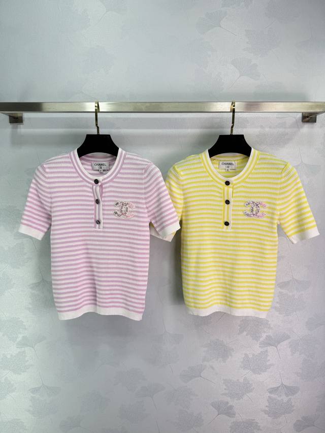 Chane* 2025 Spring and Summer latest series! Contrast color striped knitted shor