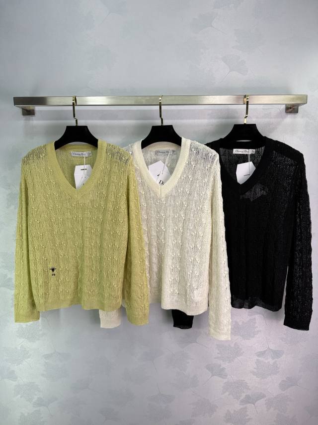 Dio*25 New V-neck hollow knitted long sleeves custom Yb imported yarn weaving de