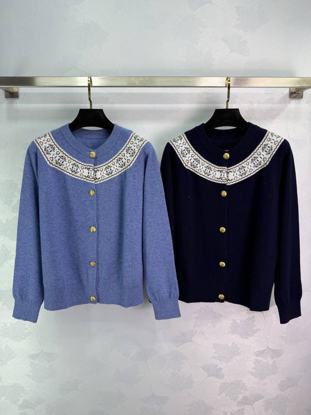 Celin*25 new knitted round neck cardigan Logo pattern old flower pattern jacquar