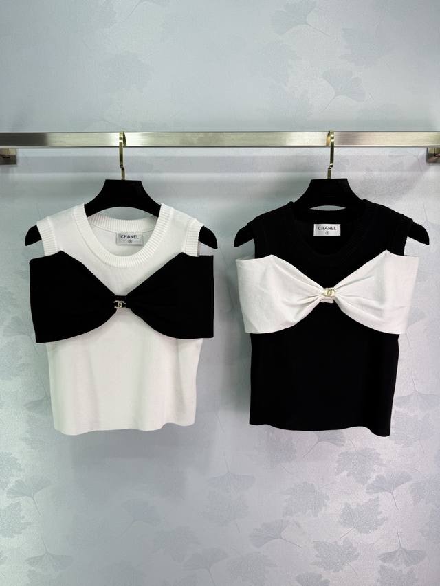 Chane* 2025 Spring and Summer latest series! Bowknot off-shoulder knitted vest!