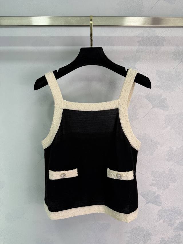 Colorblock knitted camisole vest, 100% ultra-fine wool synchronized with the off