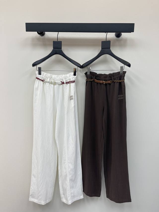 Miumi* belt lace wide-leg trousers Customized Yb imported rayon material, delica