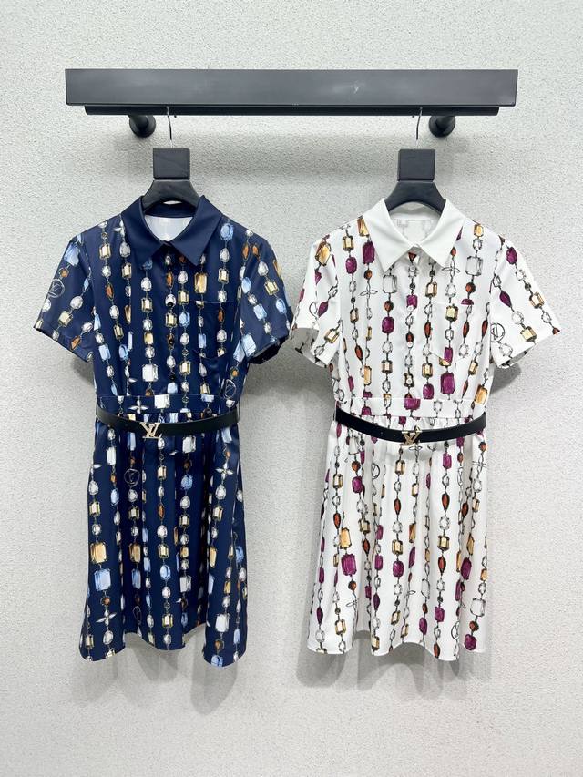 L's diamond print dress with belt! Fashionable, low-key, luxurious and advanced!