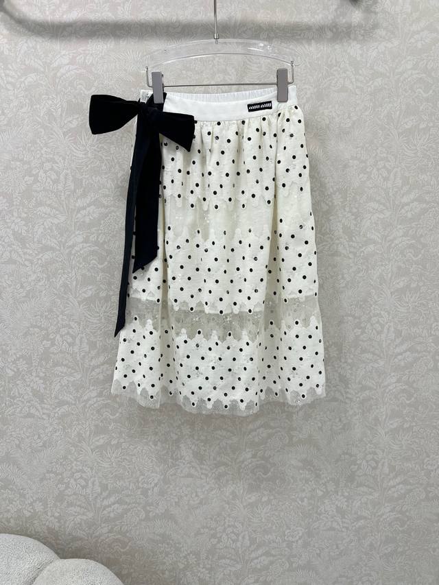 Miumi*25 new style sequined polka dot skirt with waistband decoration, classic l