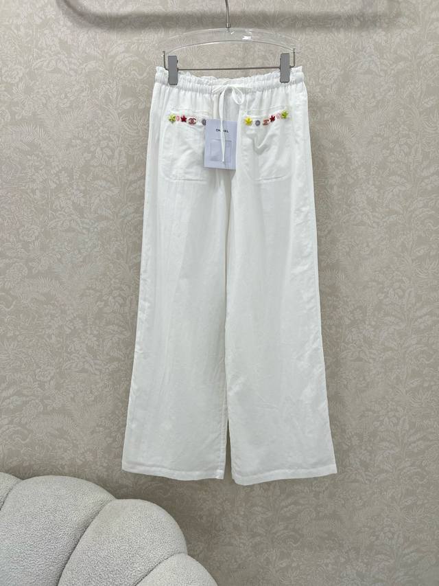 Chane*L Xiaoxiang 25 new wide-leg pants cotton + linen fabric waist drawstring p
