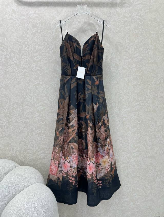 Zimmerman* Zimmerman 25 new fishbone tube top dress Retro positioning print Wais