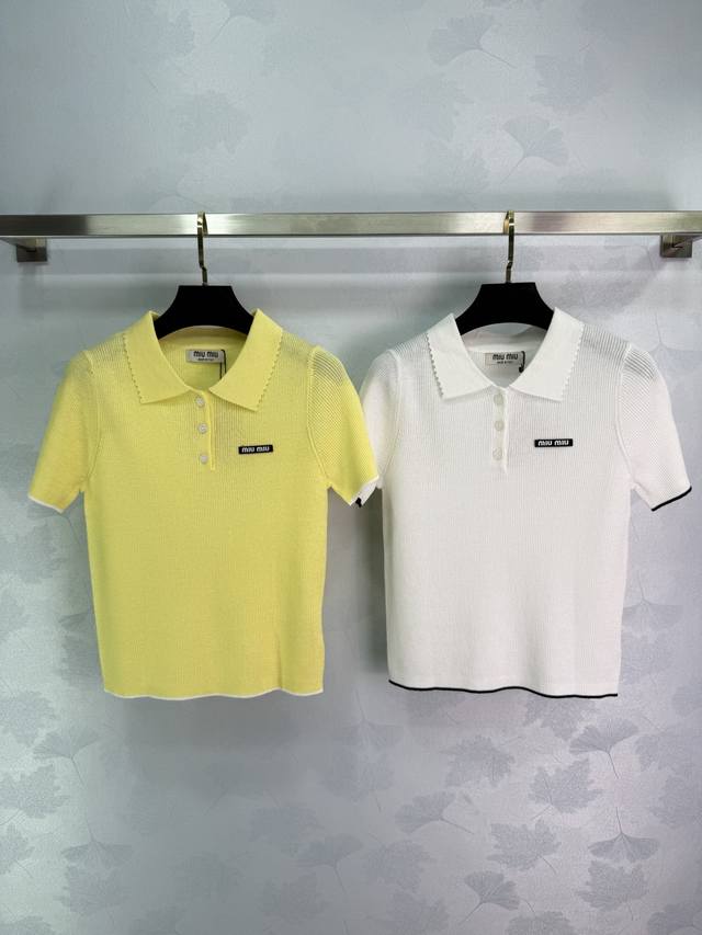 Miumi*2025 Spring and Summer new lapel knitted short sleeves! Customized Yb silk