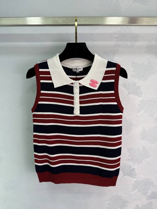Chane* 2025 Spring and Summer new lapel striped knitted vest! Custom wool yarn w