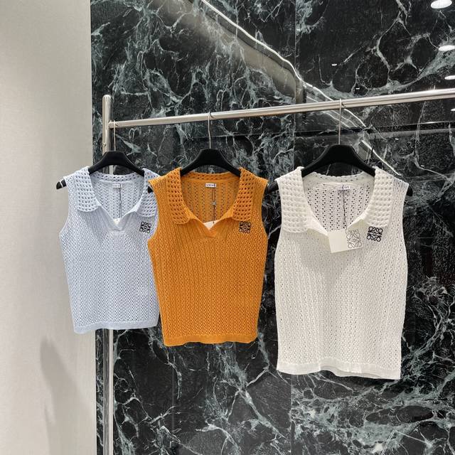 Loewe 25 Early Autumn new style lapel knitted hollow vest, the whole body is hol