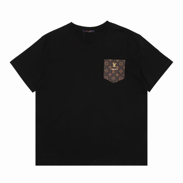 Louis Vuitton Pocket Leather Label Old Flower Couple Short Sleeve T-shirt Size: