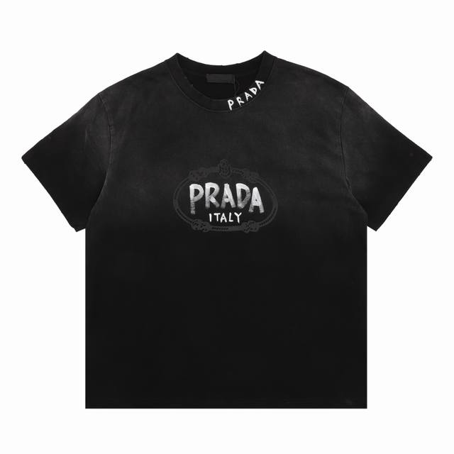 Prada Prada hand-painted letters washed round neck short sleeves Size: SL