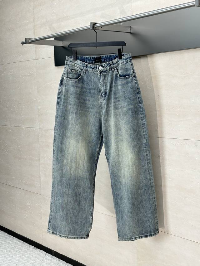 Balenciaga* Paris 25Ss new pull-up bamboo vertical stripe denim washed pants It