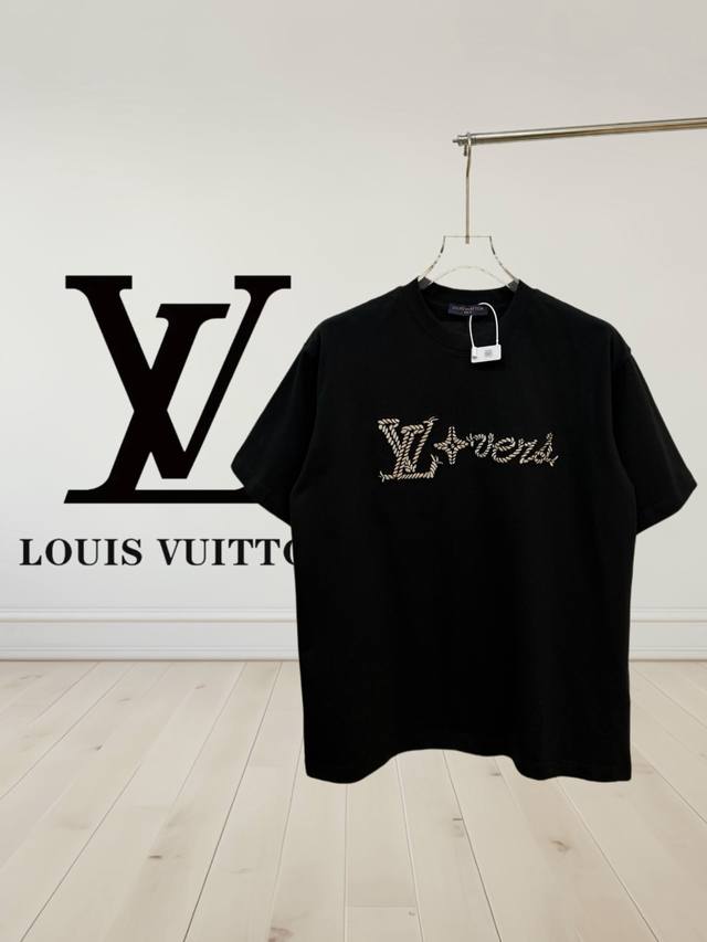 High Version] Louis Vuitton*Louis Vuitton embroidered signature short-sleeved T-
