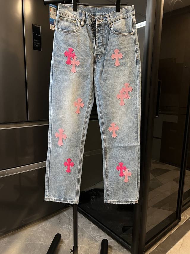 Next day Chrome Hearts 25Fw Ch classic blue and pink leather cross jeans blue Si