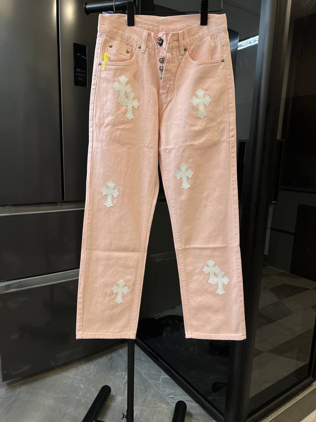 Next day Chrome Hearts 25Fw Ch Limited Girl Sakura Pink Leather High-end Jeans L