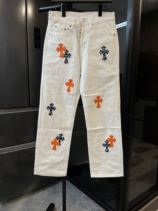 Next day Chrome Hearts 25Fw Ch Limited White and Blue Leopard Cross Leather Jean