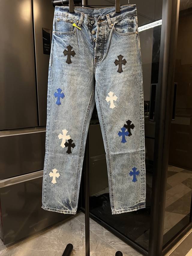 Next day Chrome Hearts 25Fw Ch classic black and white blue leather jeans blue S