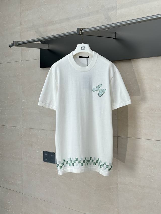 Lv* Louis 25Ss new round-neck beaded cotton short-sleeved T-shirt Made of custom
