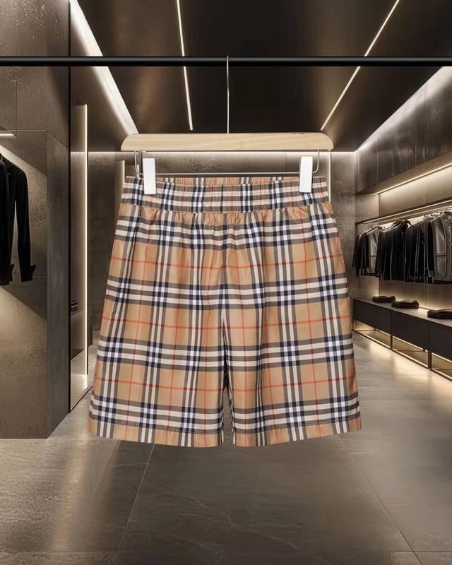 Bur Burberry's hit classic khaki plaid beach casual shorts series 2025Ss officia
