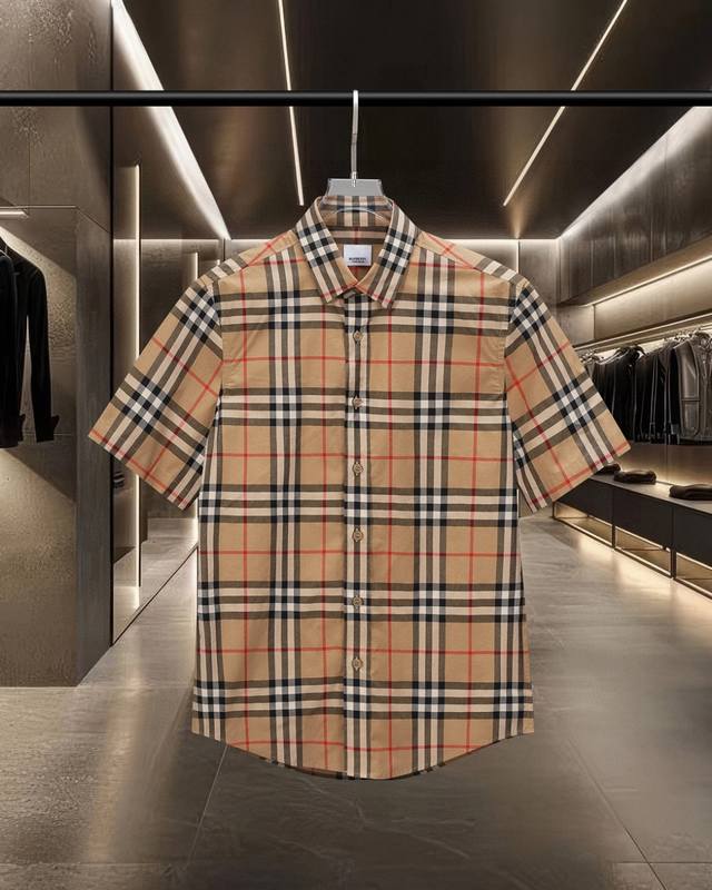 Bur Burberry's hot-selling poplin plaid stretch cotton poplin short-sleeved shir