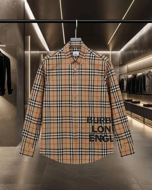 Bur Burberry's hit letter offset printing Vintage plaid long-sleeved shirt serie
