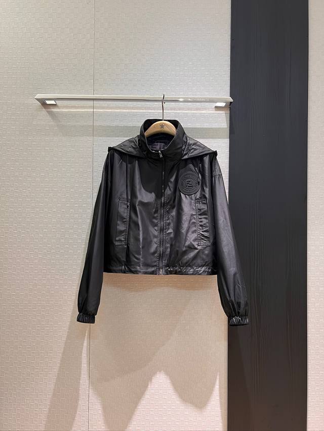 New double F lining stand collar hooded nylon jacket jacket elastic waist shorts