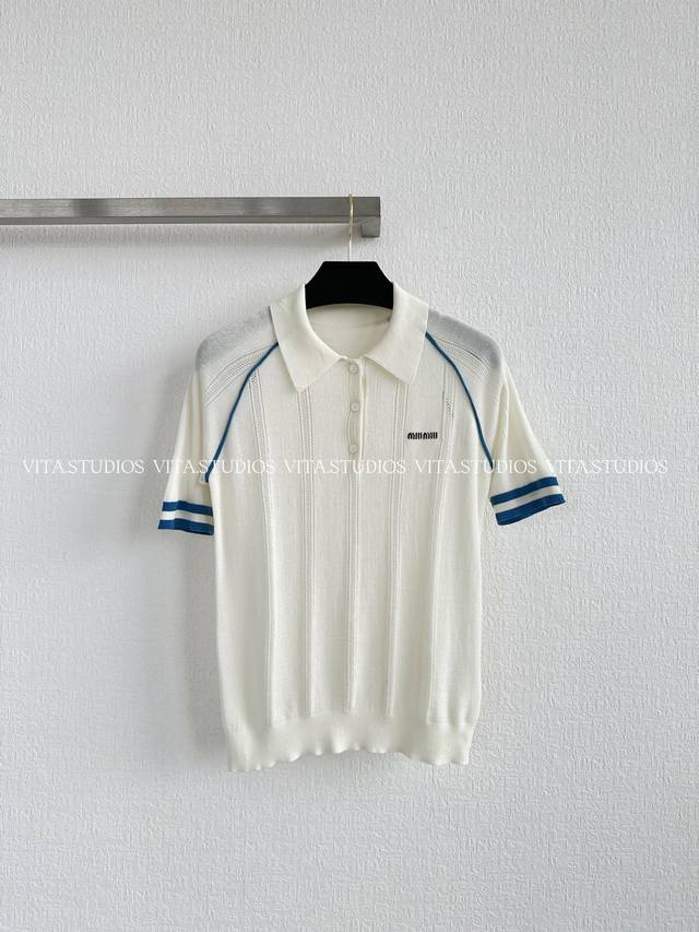New product pre-sale Blue line contrast knitted polo shirt Cotton Tencel blend f